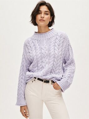 J. Crew Lavender Cable-Knit Mock Neck Sweater